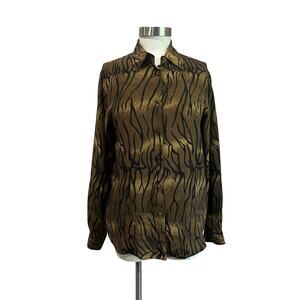 Vintage 90s Allison Taylor Animal Print 100% Silk Career Style Blouse Sz Small